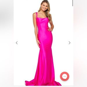 Hot Pink Sherri Hill 53906 Tie Back Jersey Dress Size 6